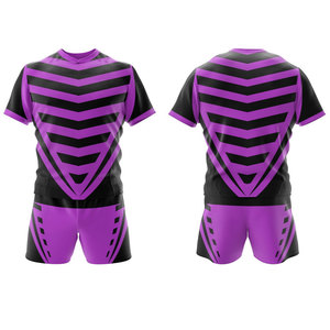 Unisex <b>Red</b> Black Solid Rugby Uniform Set Short Sleeve Crew Neck Moisture Wicking Breathable Athletic Fit All Seasons Front - Product Image 6