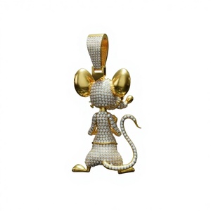 Colgante de Ratón de Dibujos Animados Personalizado de Alta Gama con Incrustaciones de Diamantes, Modelo 'The Brain', Estilo HipHop para Hombre, en Oro 925 con Micro Pavé Completo - Product Image 2