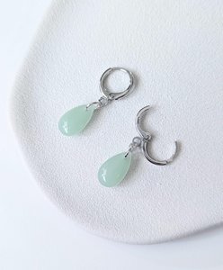 Handcrafted Faux Green Jade Drop Earrings 925 <b>Silver</b> <b>Huggie</b> Hoop Ball Stud Jewelry Wholesale Export India - Product Image 5