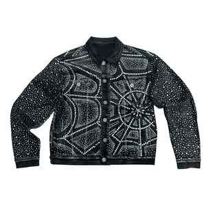 Veste en jean décontractée pour homme, style urbain, avec strass et pierres décoratives, coupe ajustée, pour club de nuit et tenue de rue - Product Image 1