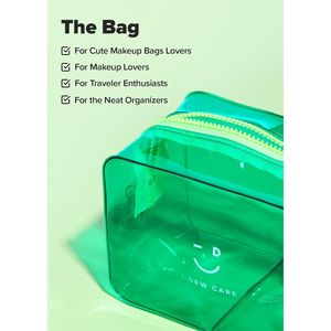 IDEW CARE Borsa per il Trucco Verde, Impermeabile, in PVC Resistente, Trasparente, Astuccio Cosmetico Verticale, Ideale per Viaggi e Vacanze - Product Image 2