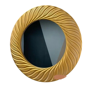 Miroir mural rond classique en métal avec design en feuille d'or, cadre noir, décoration d'intérieur inspirée de la nature, style moderne, accent décoratif - Product Image 5