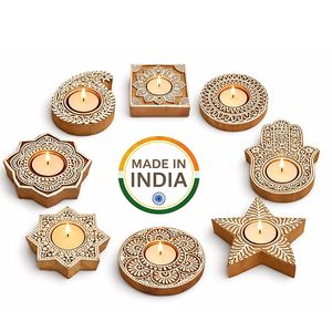 Handmade Modern Wooden Carved Floral <b>Tea</b> <b>Light</b> Candle Holder for <b>Christmas</b> Home Decor and Tables - Product Image 4