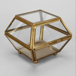 Elegant Metal <b>Frame</b> Glass Jewelry Box With Soft Inner Base For Safe Jewelry Storage And Display - Product Image 1