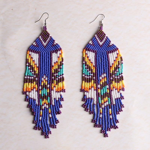 Boucles d'oreilles longues à pampilles pour femmes, tissées à la main, perles de riz colorées, style pendantes, vente en gros, par MD HANDICRAFTS - Product Image 6