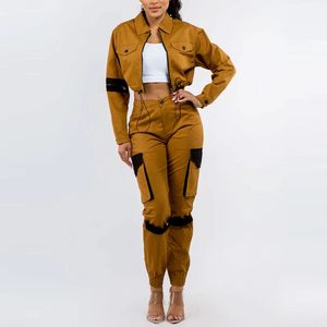 Women Cargo Tracksuit Two Piece <b>Jacket</b> and Pants Set Solid Color Casual Outdoor Wear - Product Image 4