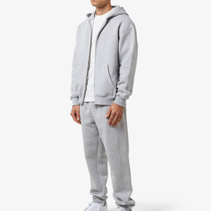 Men's Solid Full <b>Zip</b> <b>Hooded</b> Tracksuit Premium Cotton Fleece Jacket Drawstring Jogger Pants 2 1 Design Breathable Winter Casual - Product Image 3