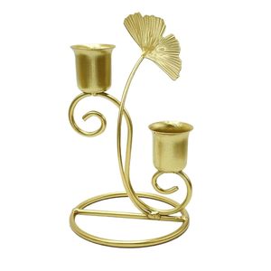 Porte-bougie en métal doré, porte-bougie en forme de feuille de ginkgo, porte-bougie décoratif, double porte-bougie, porte-bougie moderne - Product Image 1
