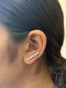 Graduated Asscher Cut Lab Grown Diamond Ear <b>Climber</b> <b>Earrings</b> 2.80 Ct Gold Curved Minimalist Prong Set Fine Jewelry for Women - Product Image 1