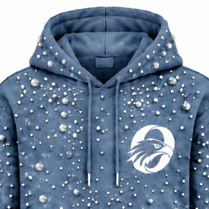Sudadera con Capucha Azul Perla con Cuentas, Unisex, Estilo Urbano, con Capucha Ajustable con Cordón, Personalizable, Casual y a la Moda - Product Image 3