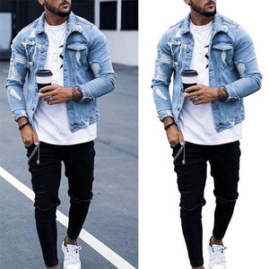 Hot Selling Custom Printed Distressed Hole Design Winter <b>Mens</b> <b>Denim</b> <b>Jackets</b> with Lapel Chest Pockets Waterproof & Breathable - Product Image 4