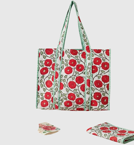 Sac fourre-tout en coton fleuri avec broderie, style bohème, ouvert en haut, pour le shopping toutes saisons - Product Image 1