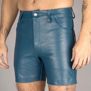 Pantalones Cortos de Cuero Genuino Azul Verde Azulado, Estilo Diseñador de Alta Gama, Corte Ajustado, Logotipo Personalizado, Fabricante Mayorista de Ropa Urbana de Moda para Exteriores - Product Image 1