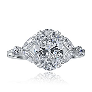 Bague en diamant de laboratoire de 2,50 carats, taille ovale, clarté VS1, couleur F, certifiée IGI, or blanc 18 carats, style vintage, pour femme - Product Image 1