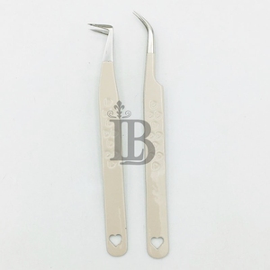 <b>Peach</b> Eyelash Extensions Tweezers Nude Color Tweezers 45 Degree Boot Volume Eyelash Tweezers Stainless Steel Logo Offer - Product Image 3