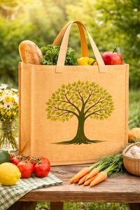Large Jute Tote <b>Bag</b> With <b>Tree</b> Print Top Handle Hand Length Handle Eco-Friendly Reusable Shopping Grocery <b>Bag</b> - Product Image 4