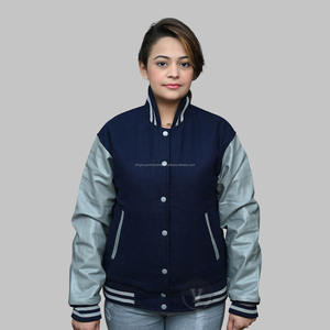 Body personnalisé en laine bleu marine manches en cuir gris Letterman veste col montant hiver broderie universitaire toutes couleurs de haute qualité - Product Image 1