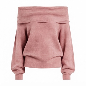 Womens Pink <b>Turtleneck</b> <b>Sweater</b> Full Sleeve Crop Length Knitted Pullover Casual Style Solid Color Lantern Sleeve Anti-Pilling - Product Image 1