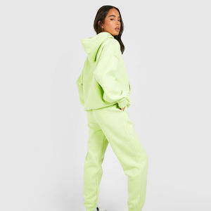 Ensemble survêtement molletonné oversize pour femme, vert lime, avec logo personnalisé, OEM, ODM, fabricant en gros, DDP - Product Image 4