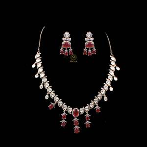 Triana Polki Designer Necklace Set-Gold Plated Zircon Vintage Wedding Jewelry - Product Image 3