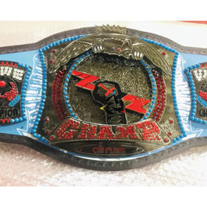 Cinturón de Campeonato de Lucha Libre Personalizado W-W-E C-M P-U-N-K 434-Days Spinner, Correa de Cuero Azul de 4 mm, Placas Metálicas - Product Image 1