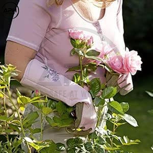 Gants de jardinage en cuir rose à manches longues avec détails de roses brodées et paume grise, pour femmes et hommes, vente en gros - Product Image 5