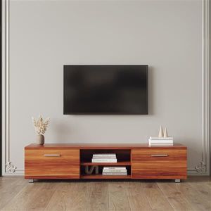 <b>Walnut</b> 70-Inch TV Stand with Open Shelves and 2 Storage Cabinets Media Console Entertainment Center Television <b>Table</b> - Product Image 1
