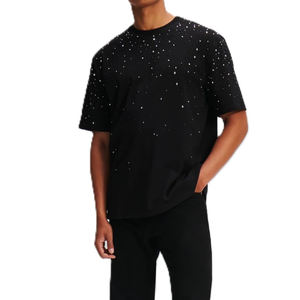 Camiseta Negra con Pedrería para Hombre, Transpirable, Lujosa, Brillante, con Diamantes Incrustados, de Alta Calidad, Estilo Urbano, para Fiestas y Salidas Nocturnas - Product Image 1