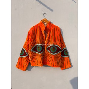 Veste en velours orange, veste à doublure en coton cousue à la main, veste brodée ouzbèke, veste bohème chic, veste décontractée pour femmes - Product Image 5