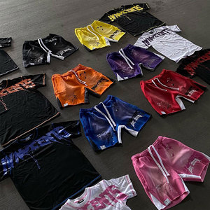 Conjunto de Dos Piezas de Camiseta y Pantalones Cortos con Logotipo Personalizado para Hombre, Ecológico, 100% Algodón, Ligero, Lavado, con Estampado Gráfico, Ropa de Calle Informal de Invierno - Product Image 3
