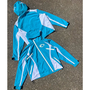 Ensemble de survêtement personnalisé pour homme : veste zippée et pantalon évasé ample en polyester et nylon coupe-vent, style streetwear - Product Image 1