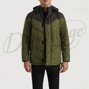 Chaqueta Acolchada de Dos Tonos Verde Oliva y Negra para Hombre, con Capucha, Parka Acolchada de Invierno, Ropa Exterior Informal, Cálida y Resistente al Viento - Product Image 1