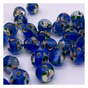 Hermosa cuenta artesanal de vidrio laminado de plata para hacer joyas azul con flores pequeñas 12mm 30 piezas por precio Embalado en caja - Product Image 1