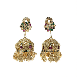 Traditional Brass Jadau Kundan Floral Drop Jhumka Earrings for Wedding and Party - Product Image 3