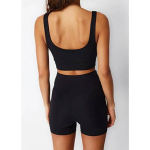 2026 New Arrival High Quality Gym Sports Fitness Yoga Athletic <b>Top</b> Short Set For Women Solid Pattern Fitness Yoga Short Sets - Product Image 3