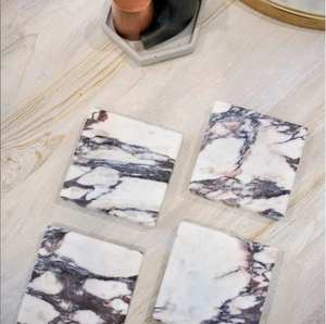 แผ่นรองแก้วหินอ่อนลาย Calacatta Viola รูปทรงสี่เหลี่ยม ชุดแผ่นรองแก้วหินธรรมชาติสุดหรู - Product Image 4