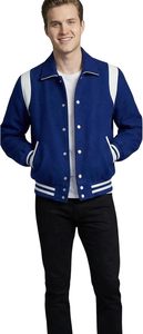 Veste universitaire personnalisée pour homme avec corps en laine de qualité supérieure, manches contrastées, initiales brodées, patchs d'équipe - Product Image 5