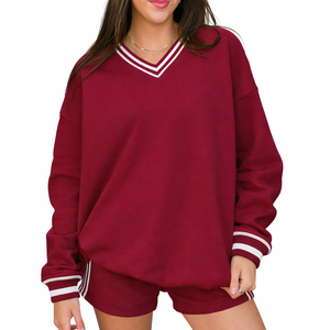 Sweat-shirt à col en V pour femme, service OEM, ODM disponible, produit le plus vendu, pull en molleton doux, streetwear décontracté chaud pour l'hiver - Product Image 3
