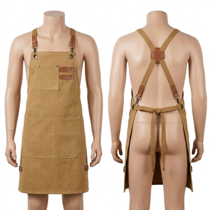 Tablier de travail en denim premium avec panneau en cuir noir, broderie personnalisée, logo imprimé, tablier professionnel pour barbiers, boulanger et chef - Product Image 6