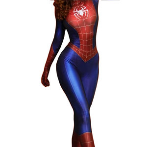 Disfraz de Spider-Man para mujer, mono de cosplay rojo y azul de spandex, traje de cuerpo entero para adultos, disfraz de anime para fiesta de Halloween - Product Image 2