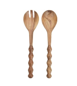 Factory Sale Natural Teak Wooden Salad Server Set Comfortable Grip Non-Stick Eco-Friendly Dishwasher <b>Safe</b> Salad <b>Tools</b> - Product Image 1