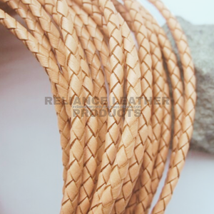 Cordon en cuir tressé rond naturel de 4 mm, robuste, pour artisanat, bijoux, utilitaire, décoratif, fournitures en cuir - Product Image 3