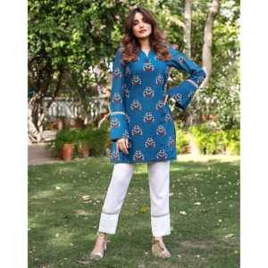 Ensemble Kurta bleu turquoise avec pantalon droit taille haute respirant taille XS - Product Image 5
