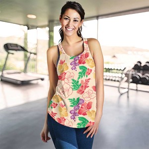 Women <b>Floral</b> Digital Printed Feather Embellished Tank <b>Top</b> Scoop Neck Regular Length Breathable Knitted Polyester Casual Style - Product Image 4