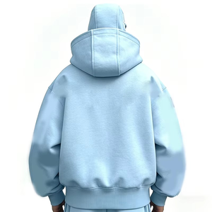 Sudadera con capucha para hombre azul de punto 600gsm, con bordado de fabricante, estilo Y2K, con cremallera, efecto tapestry, lavado ácido y desgastado, para venta al por mayor - Product Image 2