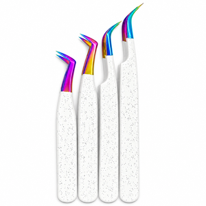 Ensemble de pinces à cils professionnelles en acier inoxydable blanc pailleté, pointes inclinées, étui de protection écologique pour sourcils - Product Image 1