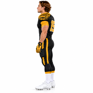Ensemble d'uniformes de football américain personnalisés noir et or pour hommes, maillot et pantalon de football personnalisés avec casque assorti - Product Image 3
