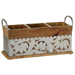 Eco Friendly Wooden <b>Kitchen</b> Cutlery Holder With Metal Handle and Print at Cheap Prices With the Sizes of 11x4x4 Inches - Product Image 3