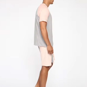 <b>Men's</b> Color Blocking Crew Neck <b>T</b>-<b>Shirt</b> Gray <b>Pink</b> Casual Summer Knitted 100% Cotton Short Sleeve Top - Product Image 4
