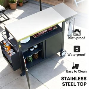 Carrello portaoggetti per barbecue da esterno con griglia e pratico supporto per gli accessori essenziali per la cottura - Product Image 2